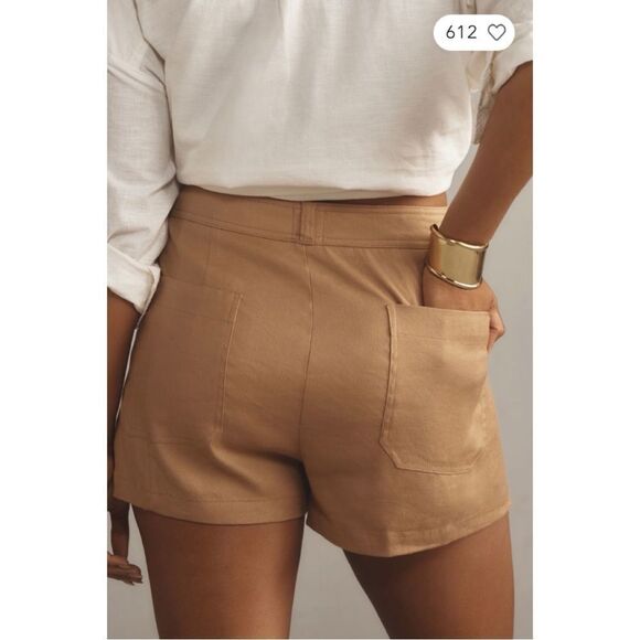 NEW Anthropologie Maeve Ettie Beige High Rise Slim Pitched Linen Shorts Size 32 - Picture 3 of 4